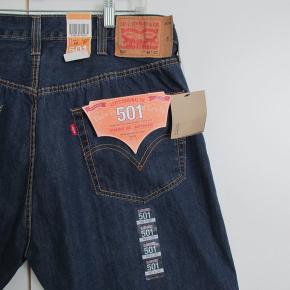 Levi’s 501 Straight Leg Button-Fly Dark Wash Jeans made in 2014 Size 40x32 - Picture 1 of 16